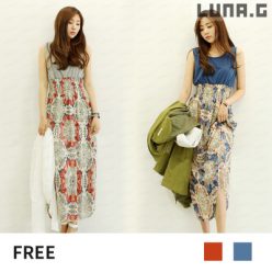 マキシワンピ リゾート 夏ワンピ エスニック 花柄 シフォン切替 ハイウエスト ウエストゴム マキシ丈ワンピース ロング ワンピース マキシワンピース マタニティワンピー