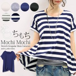 もちもちストレッチイレギュラーヘムカットソー【10】【M】【L】レディース トップス カットソー 半袖 Tシャツ ストレッチ 伸縮性 チュニック ゆったり ワイド 夏服