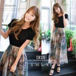 ★在庫処分★【IRIS】夏ワンピース 春ワンピース 無地 花柄 プリンONEPIECE ロングワンピ 半袖 日常使用 お出かけ デート カジュアル 通