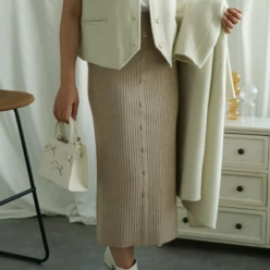 【2025AW】ニットスカート レディース 秋冬 タイト スカート ロング ニット